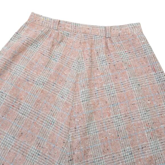 Vintage 60s Tan Plaid Wool A-Line Knee Length Skirt S - Picture 2 of 4